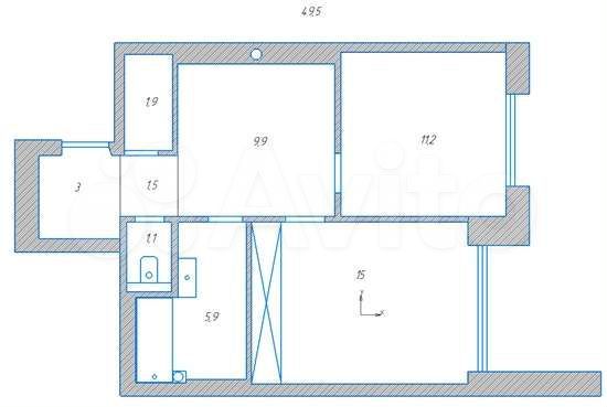 2-к. квартира, 53,3 м², 3/9 эт.