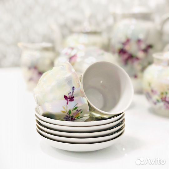 Чайный сервиз багульник, фарфор, Дулево