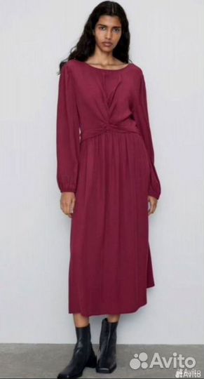 Платье Zara длинное 42 в стиле 70 х бордовое