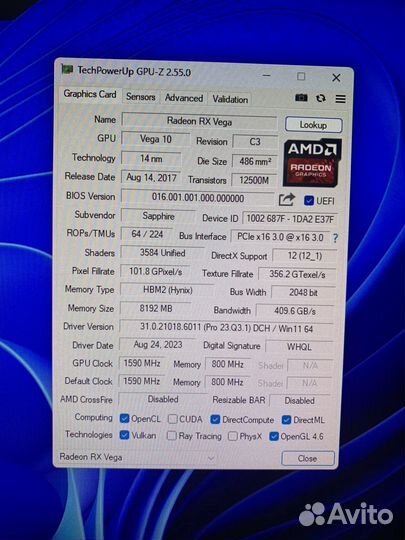 Saphire nitro + radeon RX vega 56 8Gb