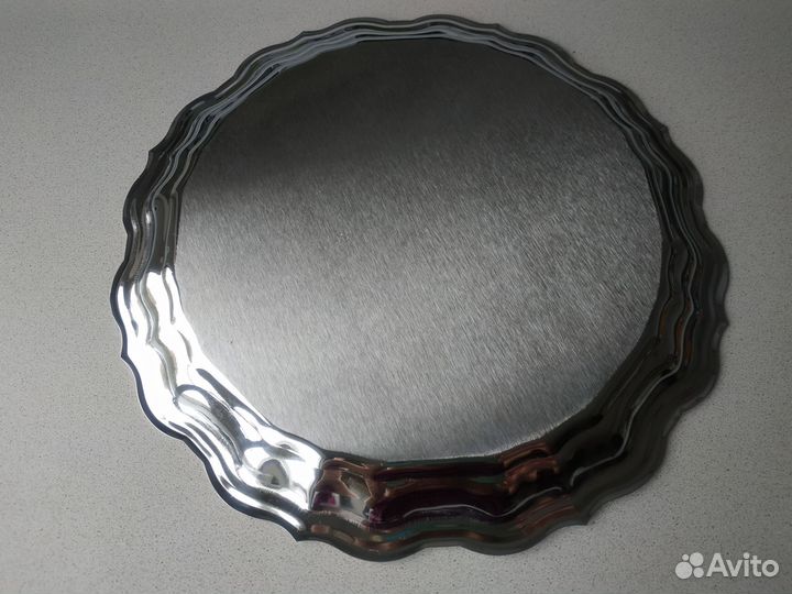 Поднос круглый латунный никелированный Кольчугино