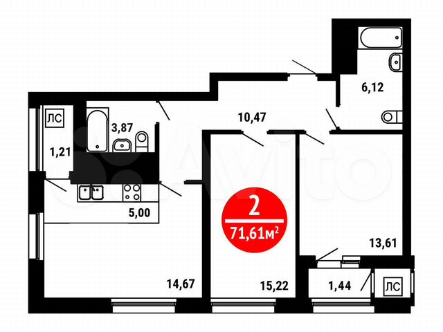 2-к. квартира, 71,6 м², 14/25 эт.