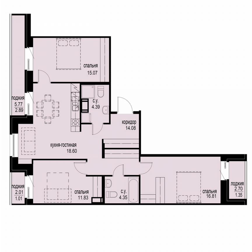 3-к. квартира, 90,4 м², 12/12 эт.