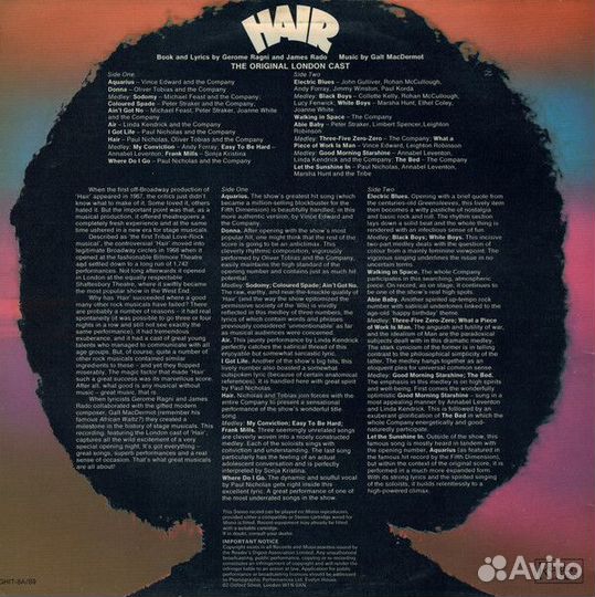 Виниловые диски, Hair-The Original London Cast