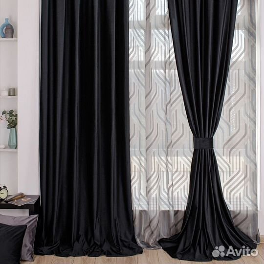 Шторы бархат Беллиссимо черный