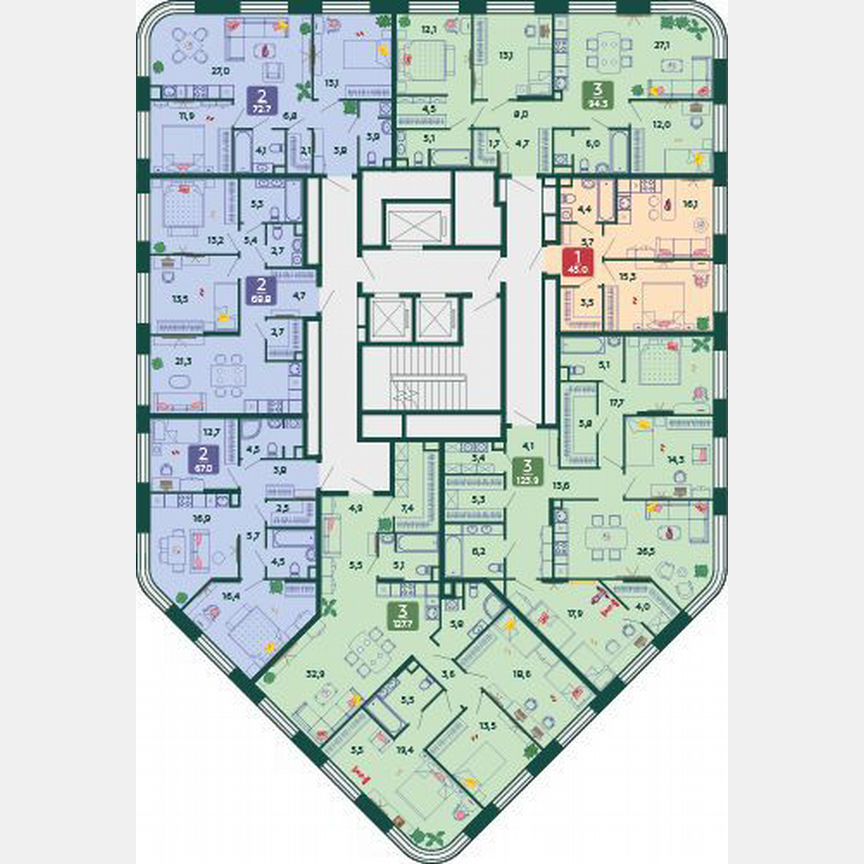 3-к. квартира, 94,5 м², 16/27 эт.