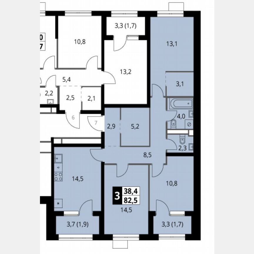 3-к. квартира, 82,5 м², 9/18 эт.