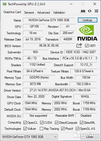 Msi gtx 1060 3gb armor
