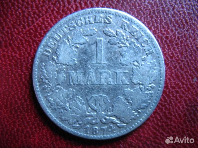 Монета. 1 марка 1874 г. мд Е. Германия. Серебро
