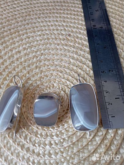 Серебряные серьги и кольцо с ониксом Винтаж