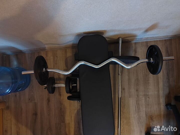 Штанга, грифы, скамья, гантели