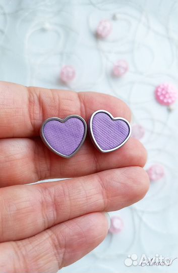 Серьги-гвоздики сердечки (Ручная работа)