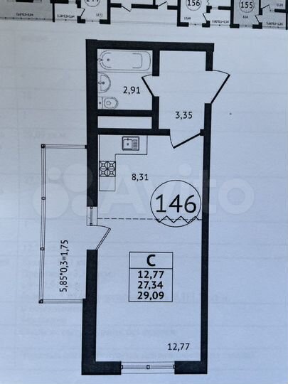 Квартира-студия, 29,1 м², 12/17 эт.