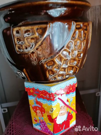 Горшок для цветов, керамический, глазурь, б/у