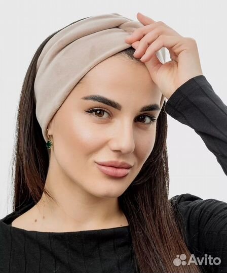 Новая Повязка на Голову Плотный Велюр Беж