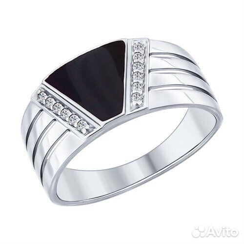 Мужское кольцо из серебра с эмалью с фианитами
