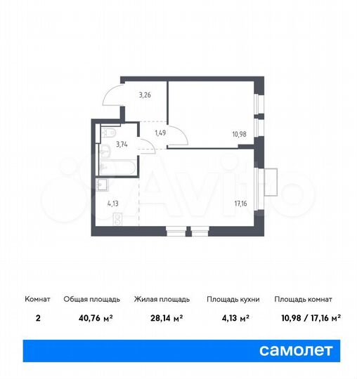 2-к. квартира, 40,8 м², 17/17 эт.