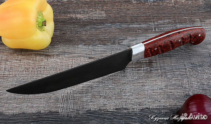 Кухонный нож № 8 сталь Х12мф рукоять акрил красный