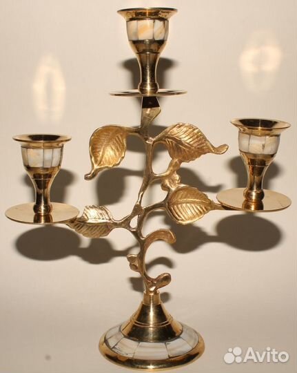 Подсвечник Дерево на 3 Свечи. Латунь. Перламутр