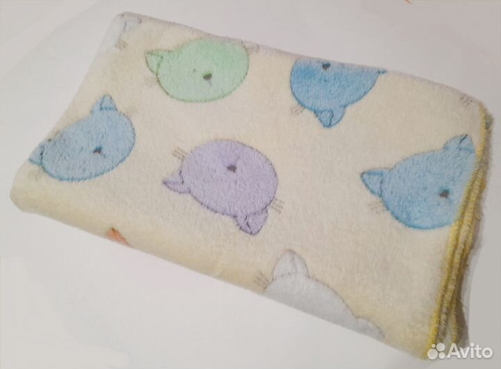 Плед одеяло детское байковое синее с белым