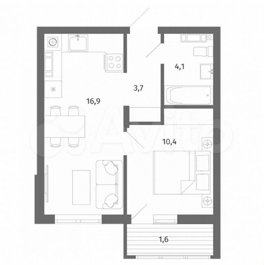 1-к. квартира, 38,4 м², 4/5 эт.