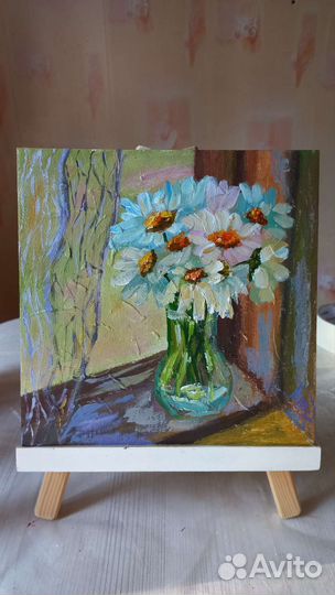 Картина маслом летний Букет ромашки