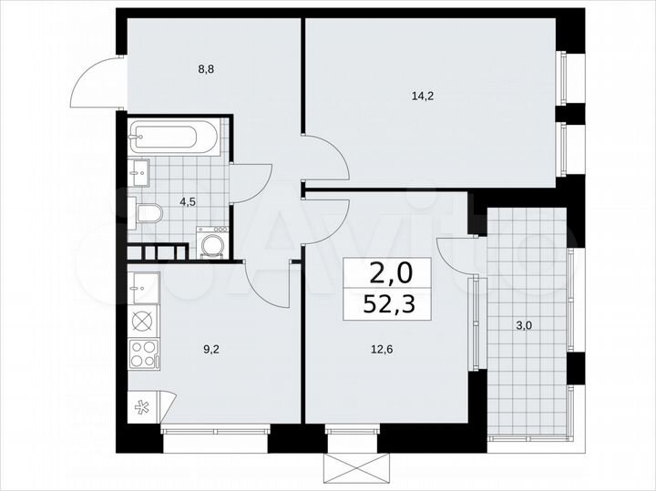 2-к. квартира, 52,3 м², 7/21 эт.