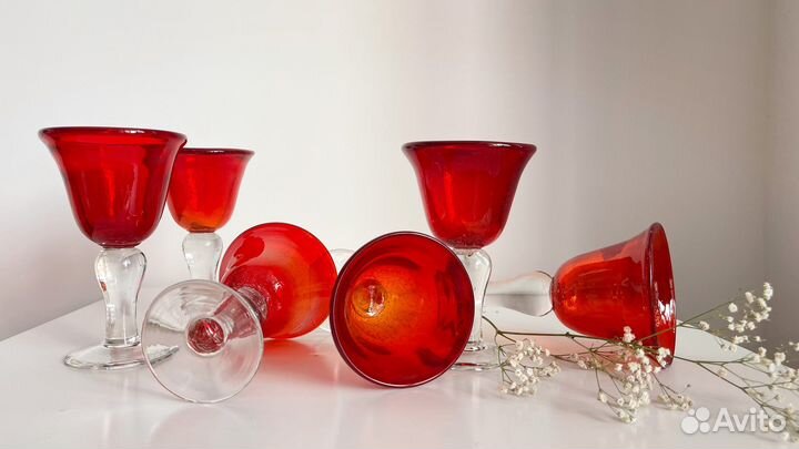 Фужеры винтаж цветное стекло бульгазе Швеция