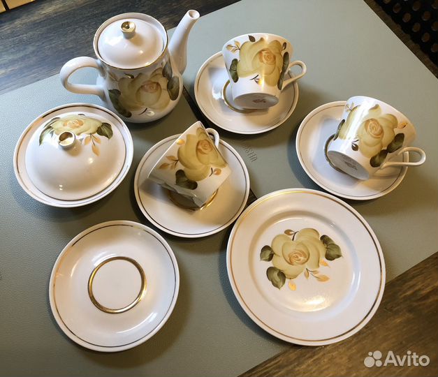 Кофейный чайный сервиз СССР желтая роза