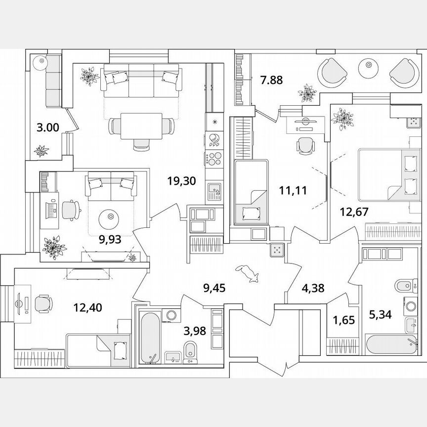 4-к. квартира, 95,7 м², 13/18 эт.