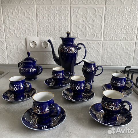Сервиз кофейный кобальт позолота