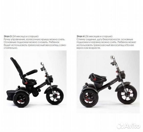 Детский велосипед трехколесный с ручкой