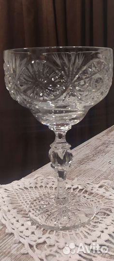 Ваза конфетница хрусталь, резьба СССР