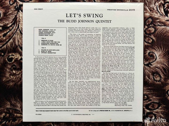 The Budd Johnson Quintet - Let's Swing винил Japan