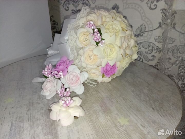 Букет дублер для невесты, бутаньерка, заколка