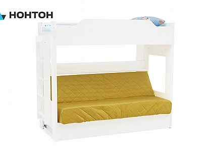 Двухъярусная кровать с диван-кроватью желтый / бел