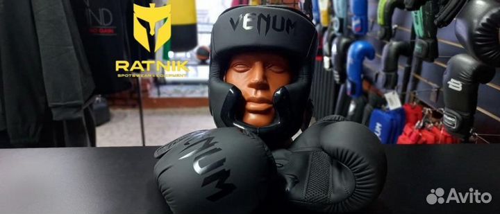 Venum Pu Black(Боксерские перчатки, шлем)