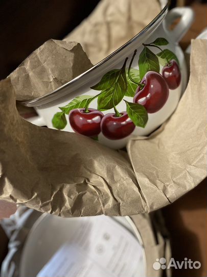 Набор кастрюль эмалированных вишневый сад