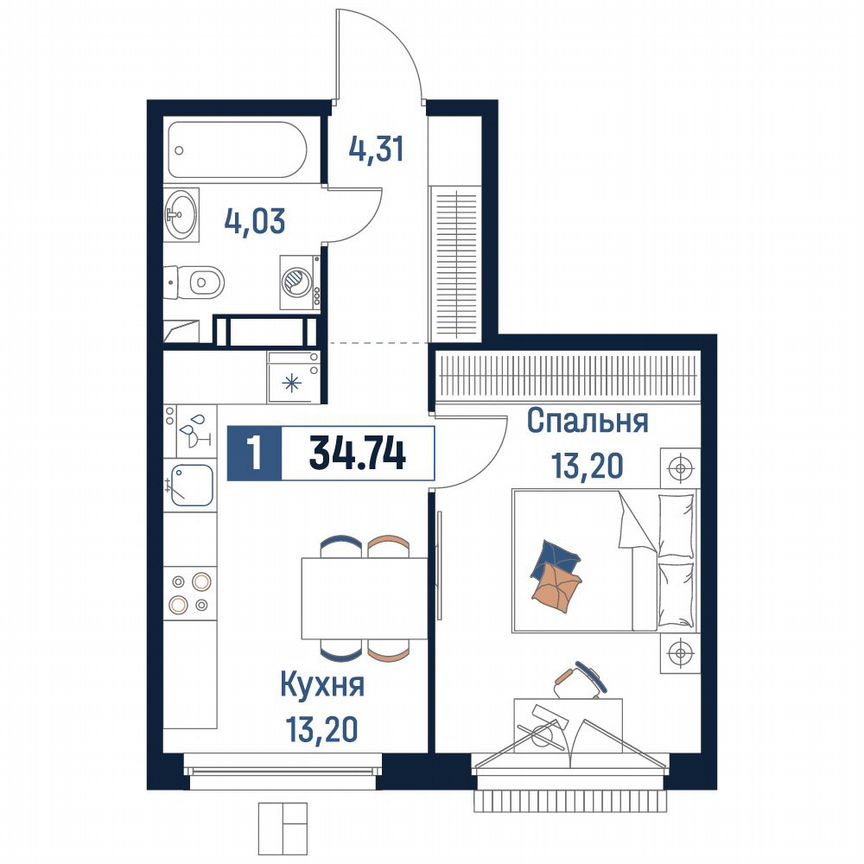 1-к. квартира, 34,7 м², 16/18 эт.