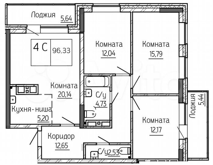 4-к. квартира, 96,3 м², 23/25 эт.