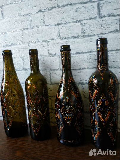 Декоративная бутылка, ручная роспись, 30 см