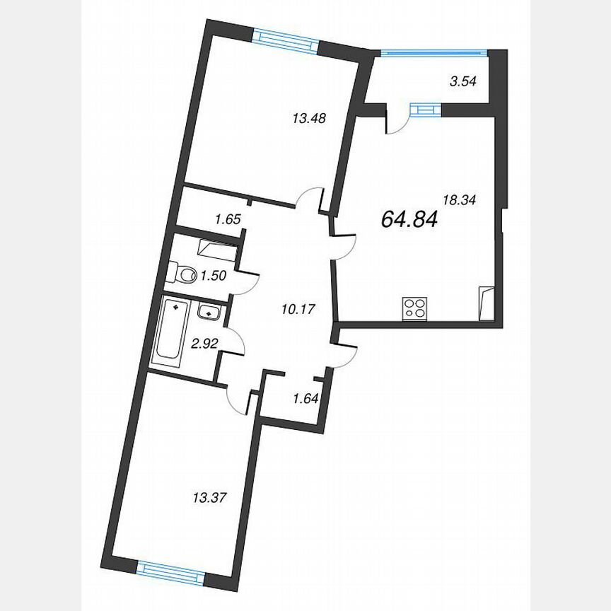 2-к. квартира, 66,6 м², 6/22 эт.