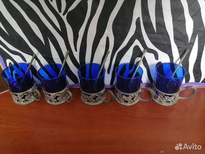 Винтажный набор с посеребрённым подстаканником