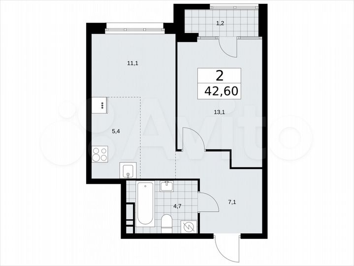 2-к. квартира, 42,6 м², 9/16 эт.