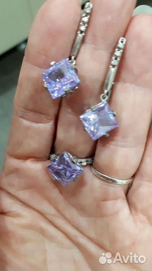 Серебряный комплект кольцо и серьги