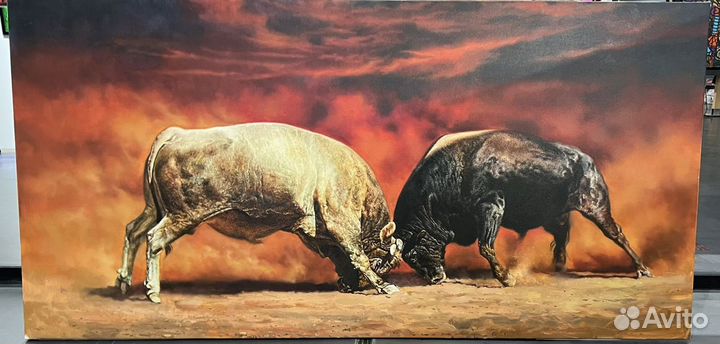 Картина маслом «Бой быков» (100*200)