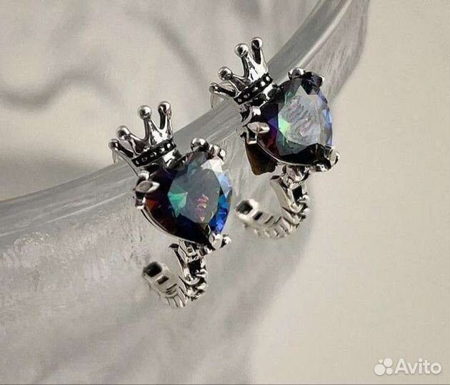 Серебряные серьги корона Chanel