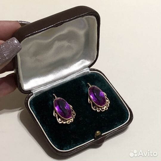 Золотые серьги 583 аметист