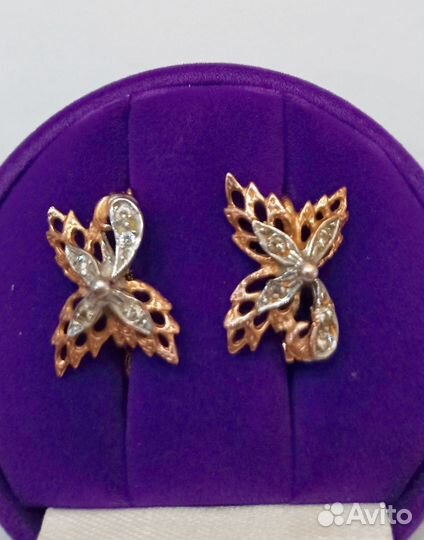 Золотые серьги кленовый лист