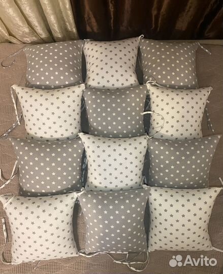 Бортики в детскую кроватку 12шт.+пост.белье